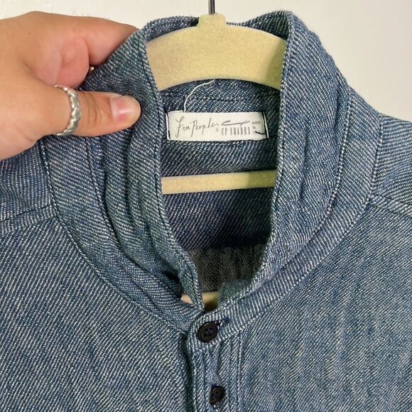 Free people by CP shades extra small shirt dress blue cotton pockets - Picture 4 of 6